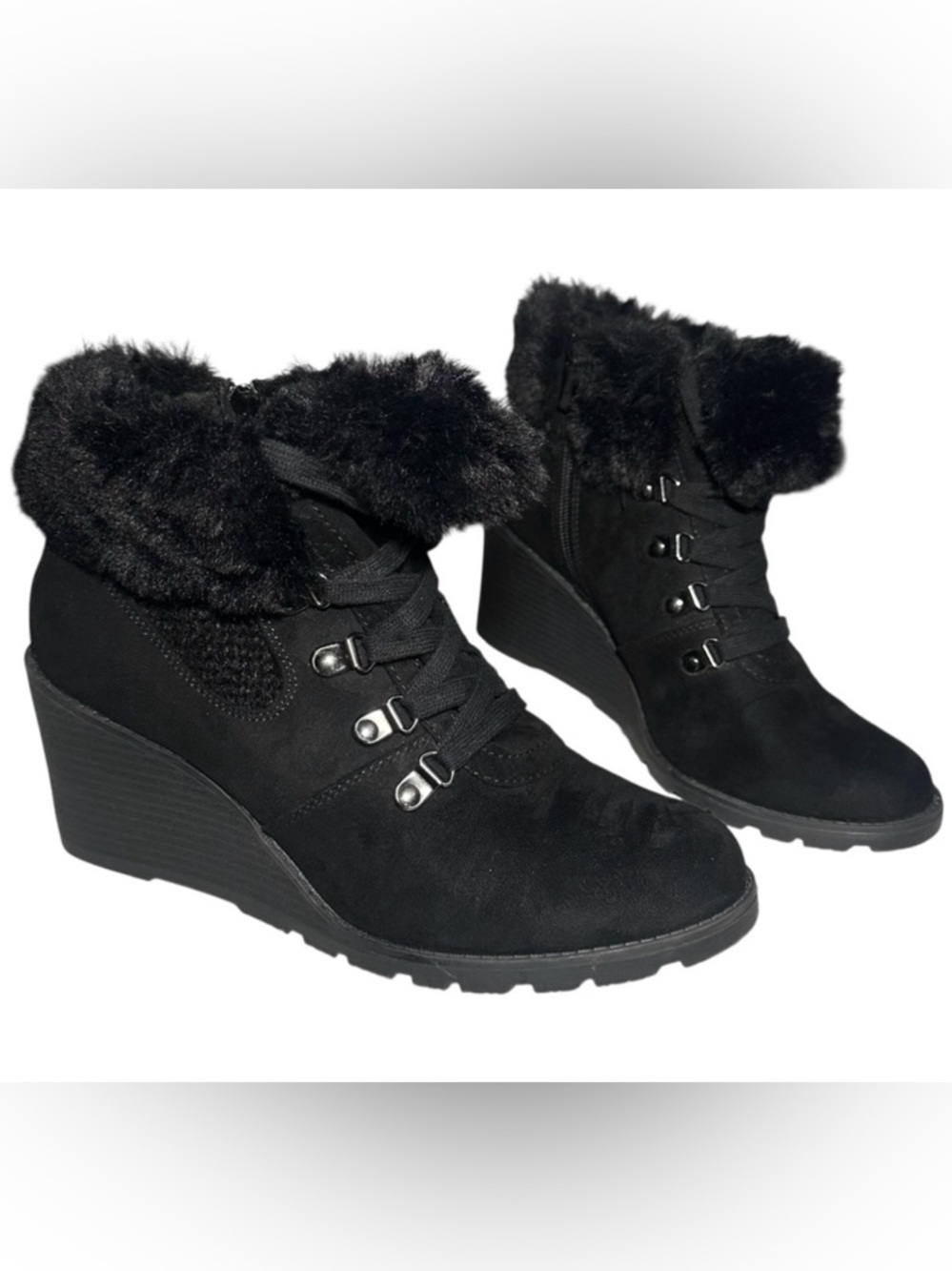 Torrid Booties 9.5 WW Fur Sherpa Wedge Lace Up